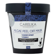 CARELIKA Algea Peel Off Mask Bilberry — plėvinė nusilupanti mėlynėlių kaukė jautriai odai su kuperozės požymiais, 25 g