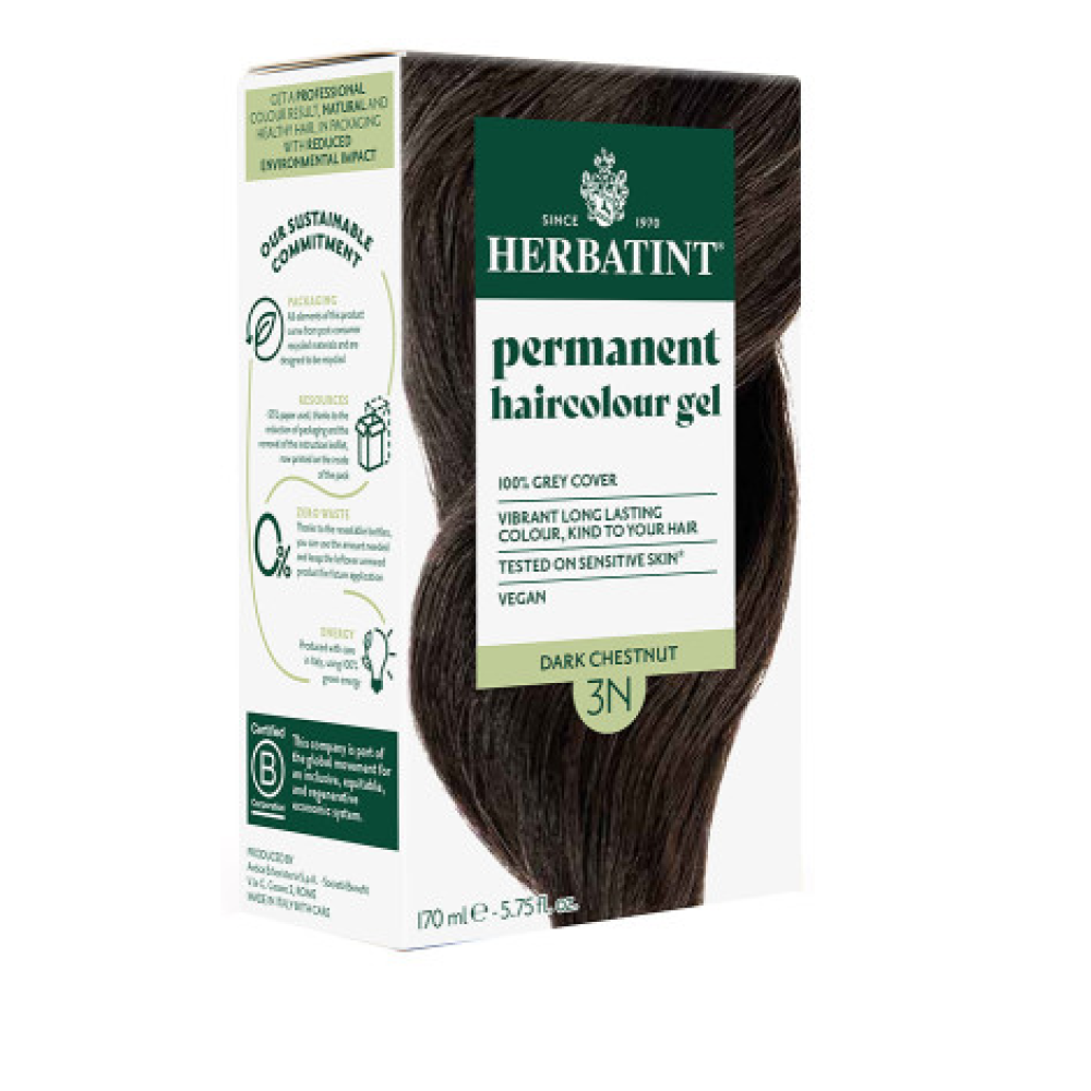 HERBATINT ilgaamžė natūrali augalinė gelinė plaukų dažai - 3N (Tamsus kaštonas) (Herbatint3N)