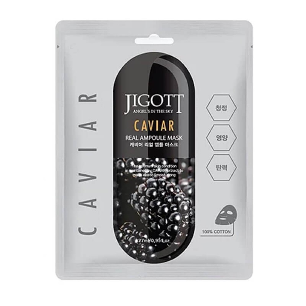 Jigott Caviar Real Ampoule Mask - audinio veido kaukė, 27 ml (280283-1)