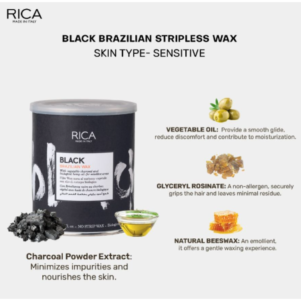 RICA BLACK Brazilian Wax – juodasis Brazilijos kietasis vaškas, 400 ml (CDAVBL4-A)
