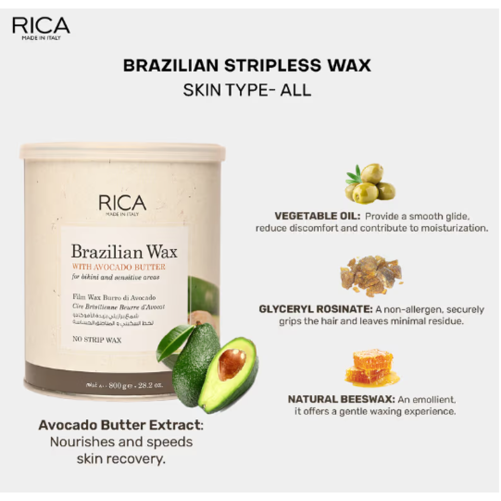 RICA Brazilian Avokado Wax – Brazilijos kietasis avokado vaškas, 800 ml (CDAV8)
