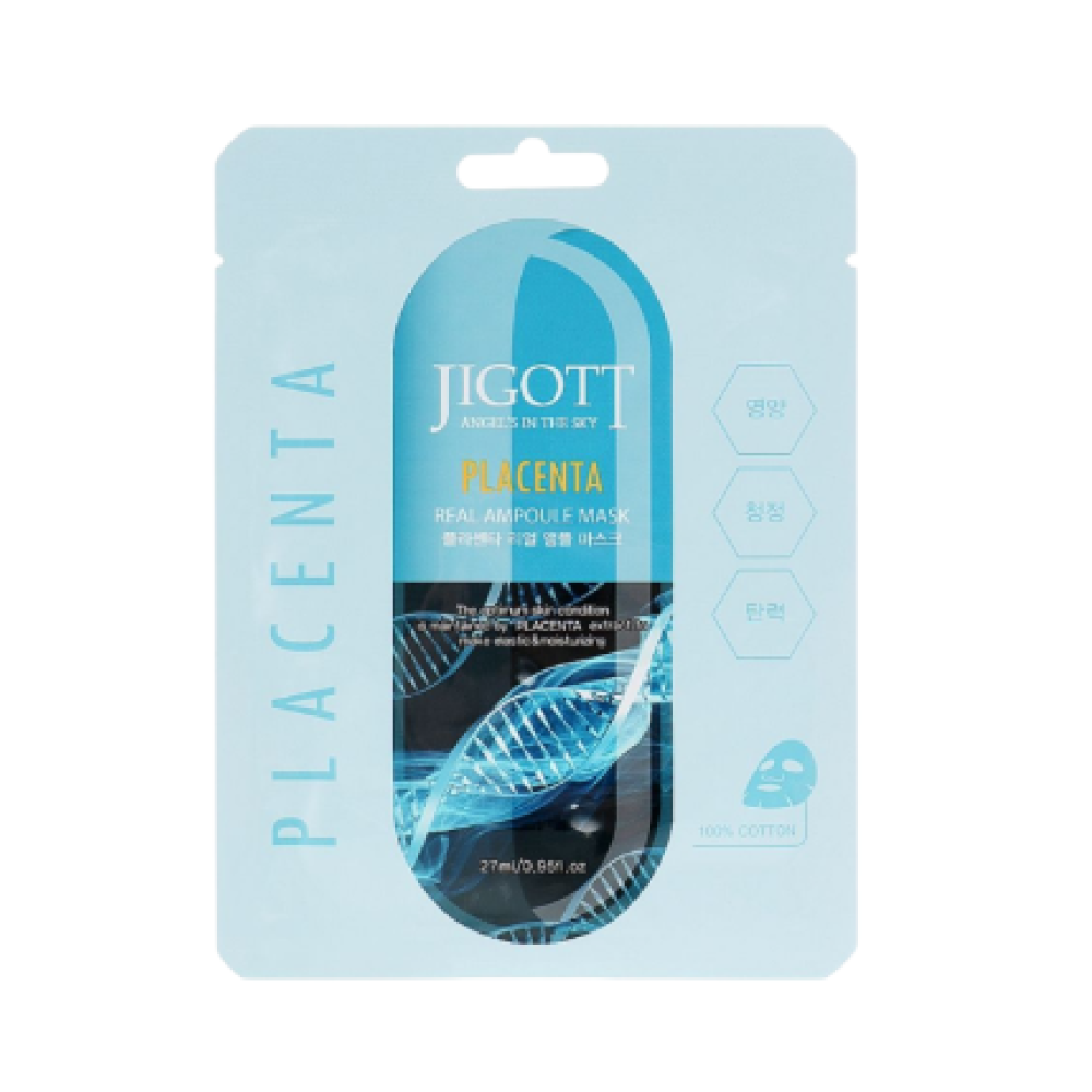Jigott Placenta Real Ampoule Mask - audinio veido kaukė, 27 ml (280191-1)