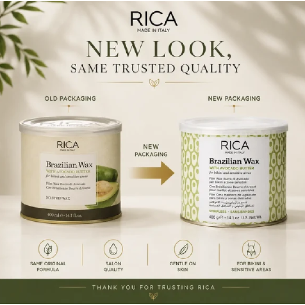RICA Brazilian Avocado Wax - Brazilijos avokado vaškas / kietasis vaškas, 400 ml (CDAV4)