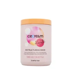 Inebrya Ice Cream Keratin Restructuring Mask – atstatomoji ir plaukus gerinanti kaukė su keratinu, 1000 ml