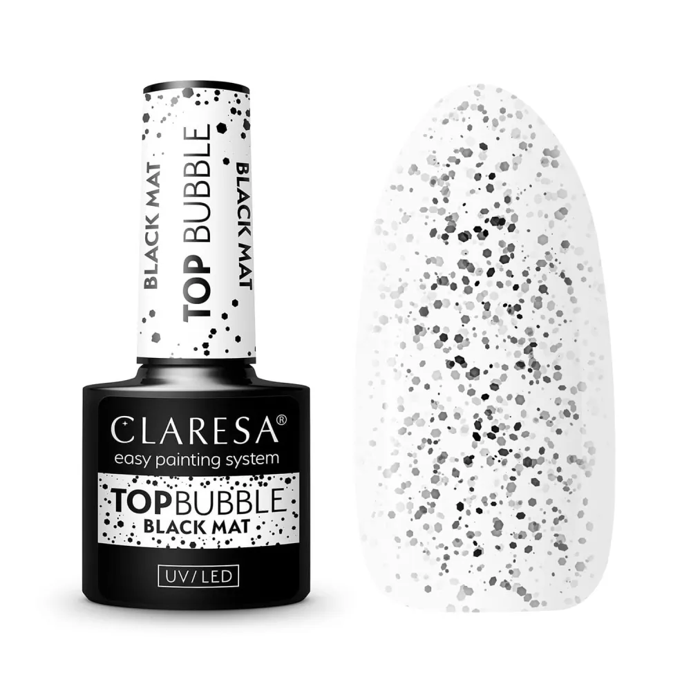 CLARESA Top Bubble Black Matt - Gelinio lako viršinis sluoksnis, 5 ml