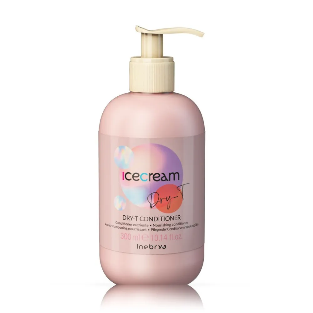 Inebrya Ice Cream Dry-T Conditioner – kondicionierius sausiems, pūkuotiems ir chemiškai apdorotiems plaukams, 300 ml