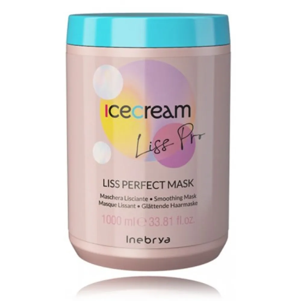 Inebrya Ice Cream Liss Perfect Mask - Tiesinamoji kaukė nepaklusniems ir linkusiems pūstis plaukams, 1000 ml