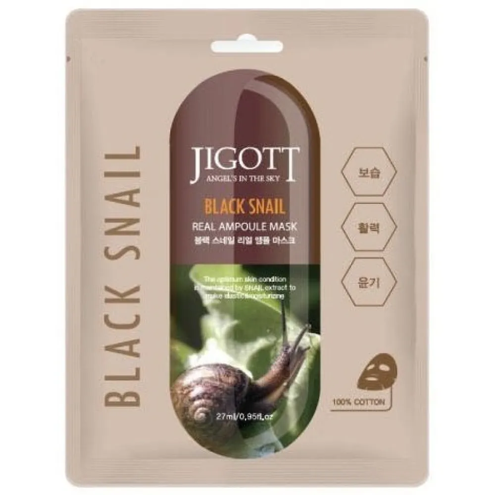 Jigott Black Snail Real Ampoule Mask - audinio veido kaukė, 27 ml