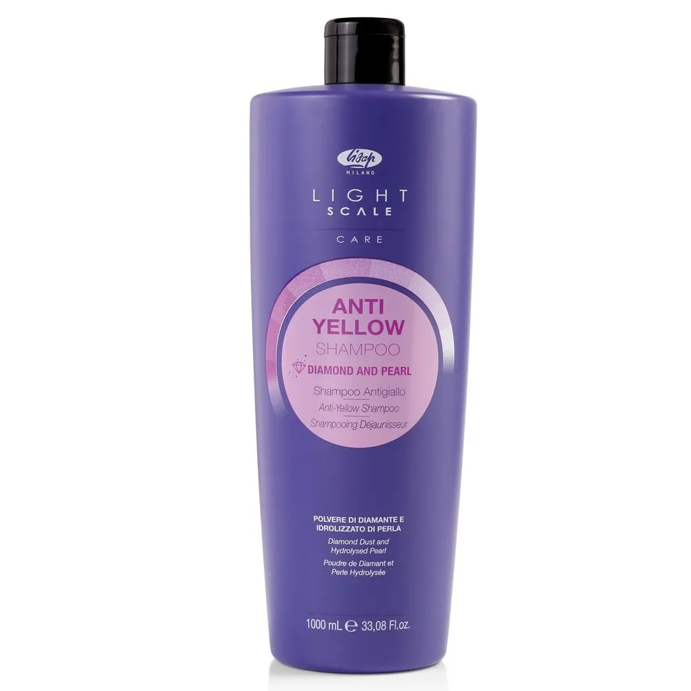 Lisap Milano Anti-yellow Light Scale Shampoo – šampūnas šviesiems, išbalintiems ar natūraliai žiliems plaukams, 1000 ml