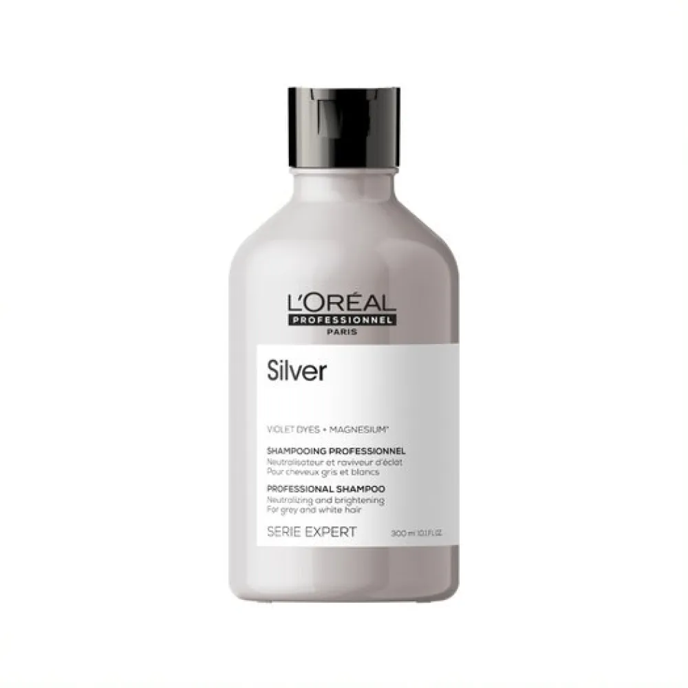 L'Oreal Professionnel Serie Expert Silver Shampoo – neutralizuojantis šampūnas pilkiems arba balintiems plaukams, 300 ml