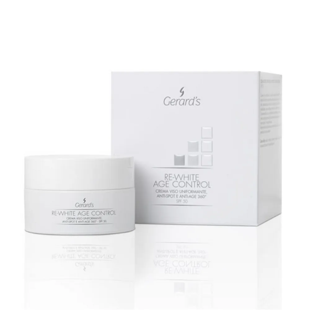 GERARD'S RE-WHITE AGE CONTROL Anti Spot & Anti Age veido kremas SPF 50 – odos tono išlyginimui, nuo pigmentinių dėmių ir senėjimo, 50 ml