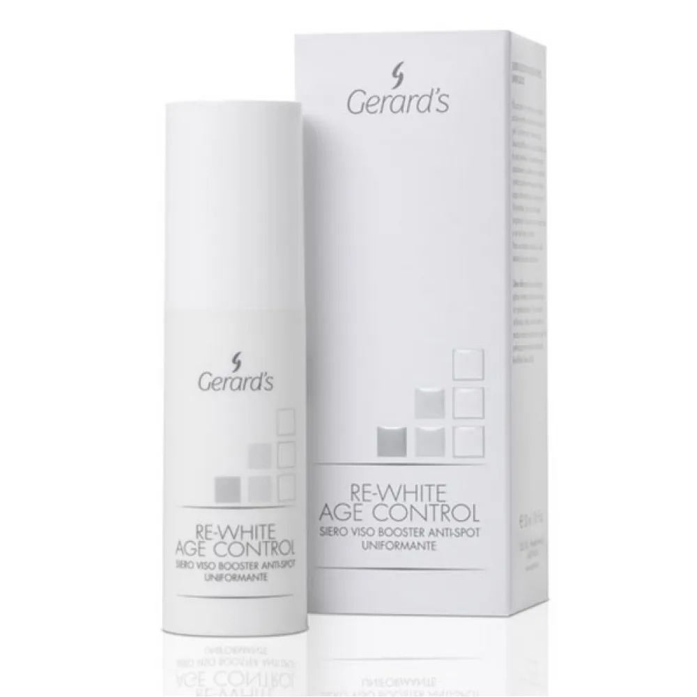 GERARD'S RE-WHITE AGE CONTROL Anti Spot Face Booster serumas – odos tono išlyginantis priešraukšlinis veido serumas nuo pigmentinių dėmių, 30 ml