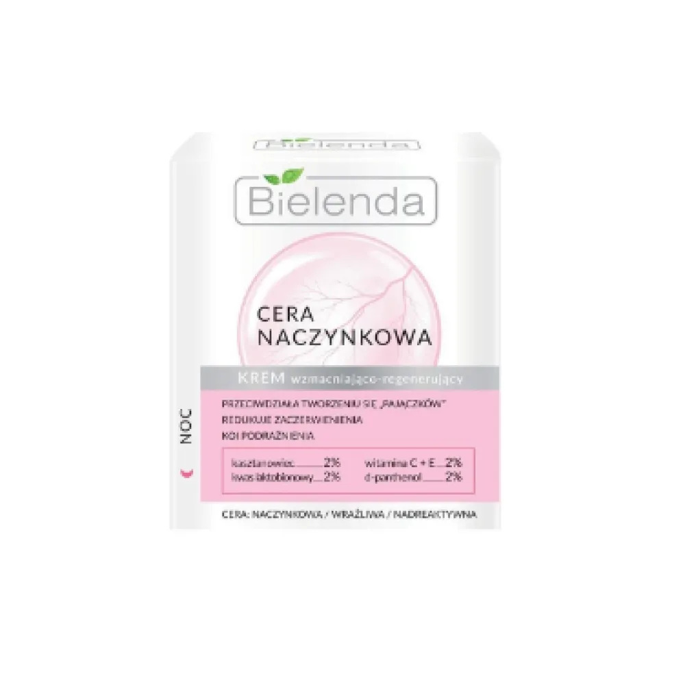 Bielenda CAPILLARY SKIN Stiprinantis ir regeneruojantis naktinis veido kremas jautriai, kuperozinei odai, 50 ml
