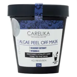 CARELIKA Algea Peel Off Mask Bilberry — plėvinė nusilupanti mėlynėlių kaukė jautriai odai su kuperozės požymiais, 25 g
