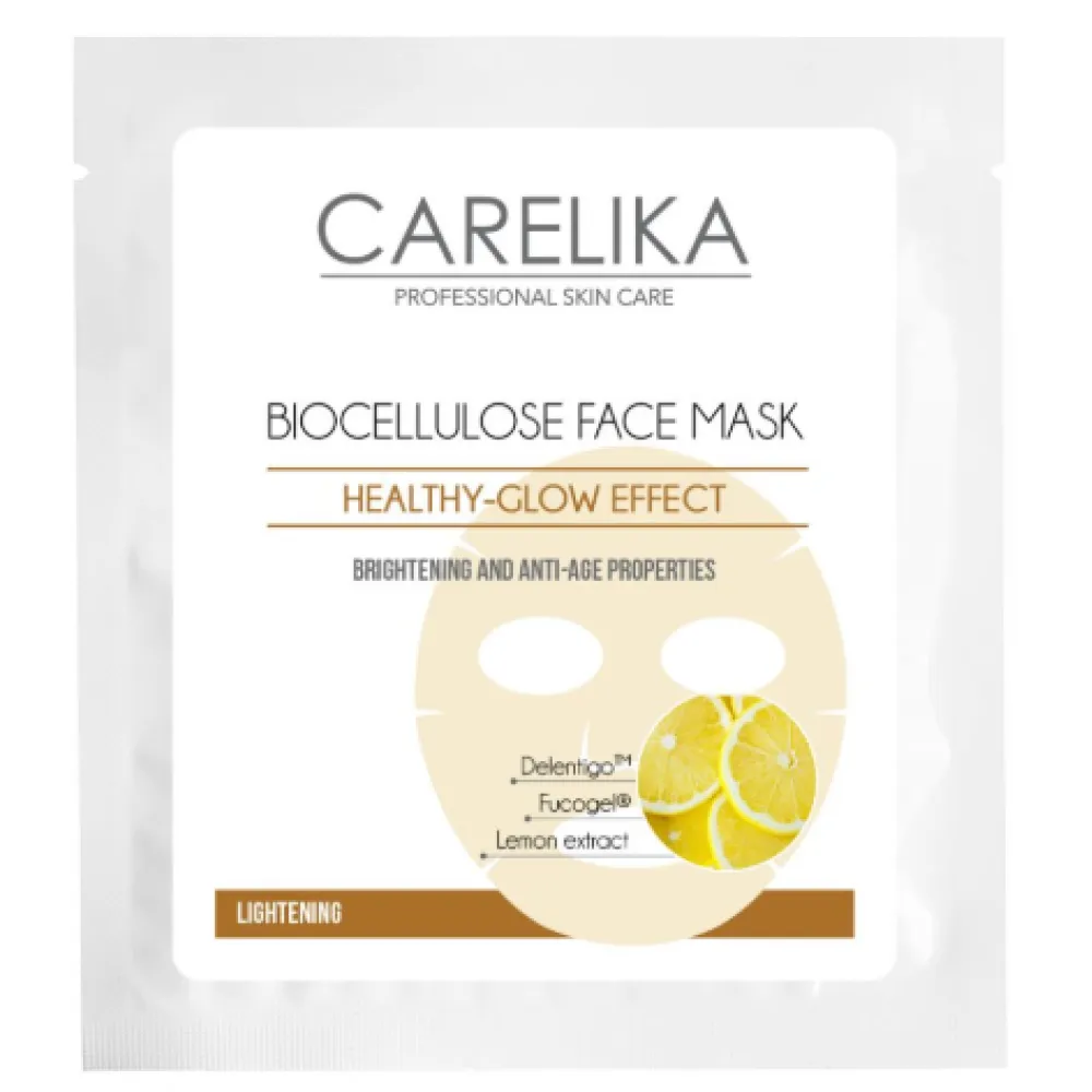 CARELIKA Biocellulose Lightening Face Mask – Balinamoji BIOceliuliozės veido kaukė su vitaminu C, 8 ml