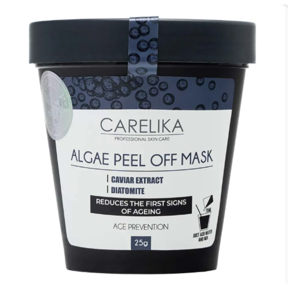 CARELIKA Algea Peel Off Mask Caviar Extract – nuplėšiama kaukė spindinčiai ir švytinčiai odai su juodais ikrais, 25 g