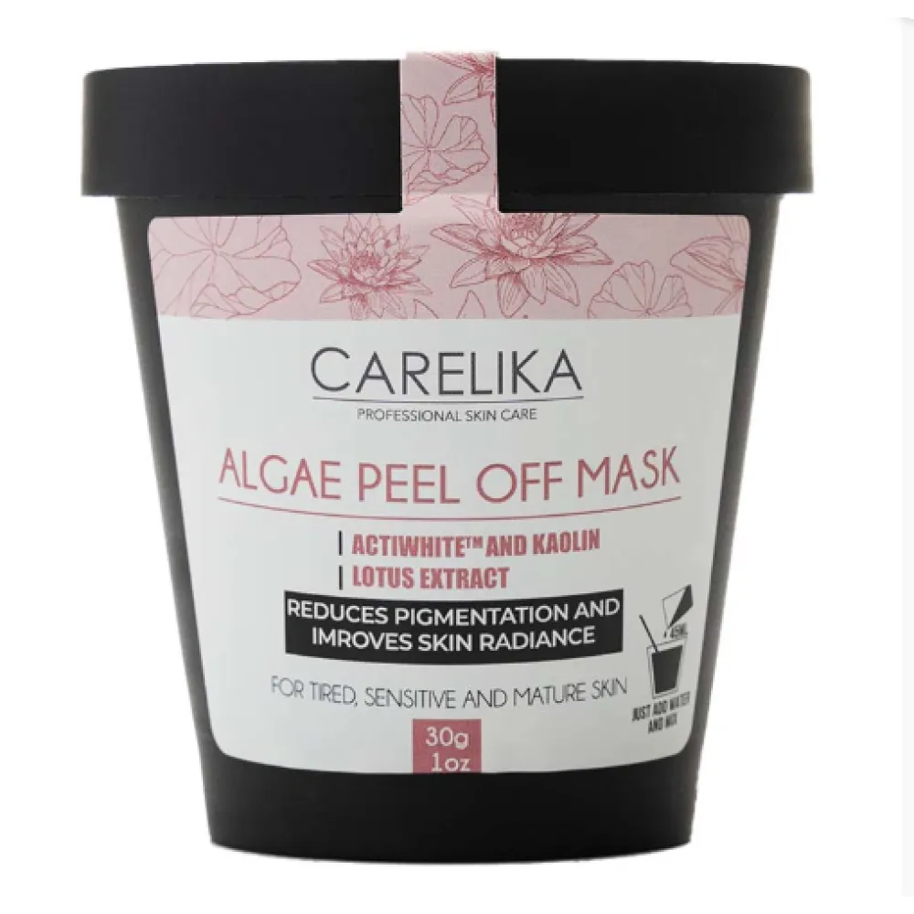 CARELIKA Algea Peel Off Mask Actiwhite and Lotus Extract – nuskinama šviesinanti kaukė su baltaisiais moliais, 30 g