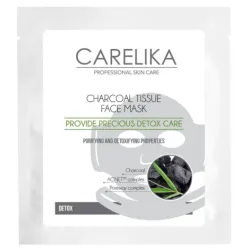 CARELIKA Charcoal Tissue Face Mask Detox - Valomoji ir detoksikuojanti audinio veido kaukė su aktyvuota anglimi, 23 ml