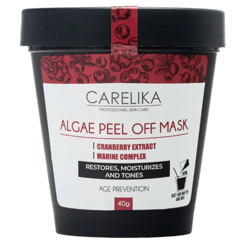 CARELIKA Algea Peel Off Mask Cranberry Extract – plėvelinė prieš senėjimą ir priešuždegiminė kaukė su spanguolių ekstraktu, 40 g