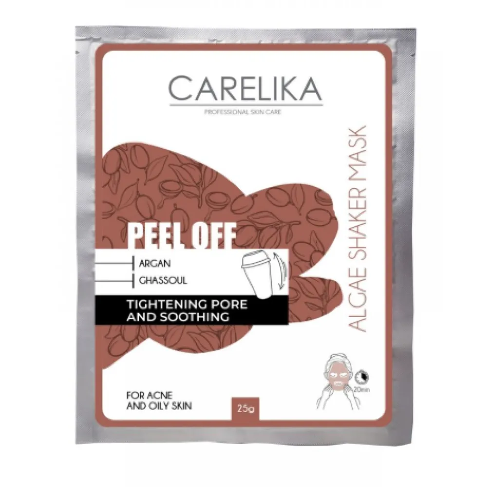 CARELIKA Shaker Peel Off Mask Argan-Ghassoul – argano–ghassoul molio kaukė, 20 g