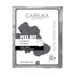 CARELIKA Shaker Peel Off Mask Charcoal – valomoji ir detoksikuojanti kaukė su aktyvuota anglimi, 20 g.