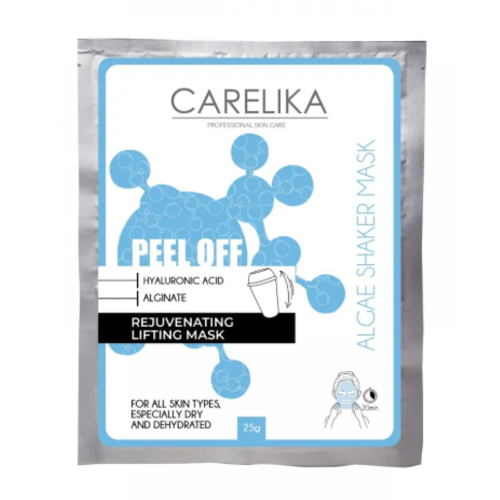 CARELIKA Shaker Peel Off Mask Hyaluronic Acid – atkuriamoji liftingo nuplėšiama kaukė su hialurono rūgštimi, 20 g
