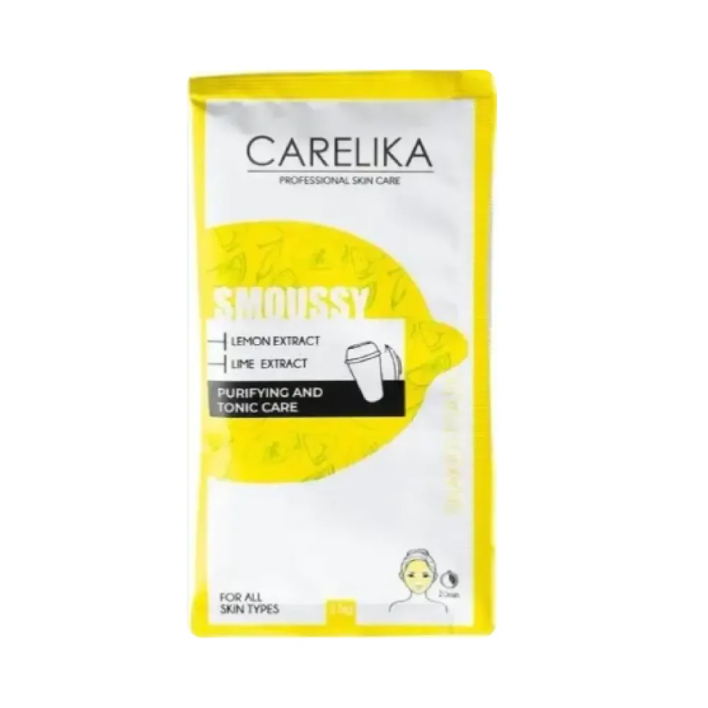 CARELIKA Shaker Smoussy Mask Lemon-Lime - Tonizuojanti ir valanti citrinų–laimų putų kaukė, 15 g
