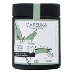 CARELIKA Shaker Prebiotic Creamy Mask Green Clay – matizuojanti kremiška kaukė su prebiotikais ir žaliuoju moliu, 15 g