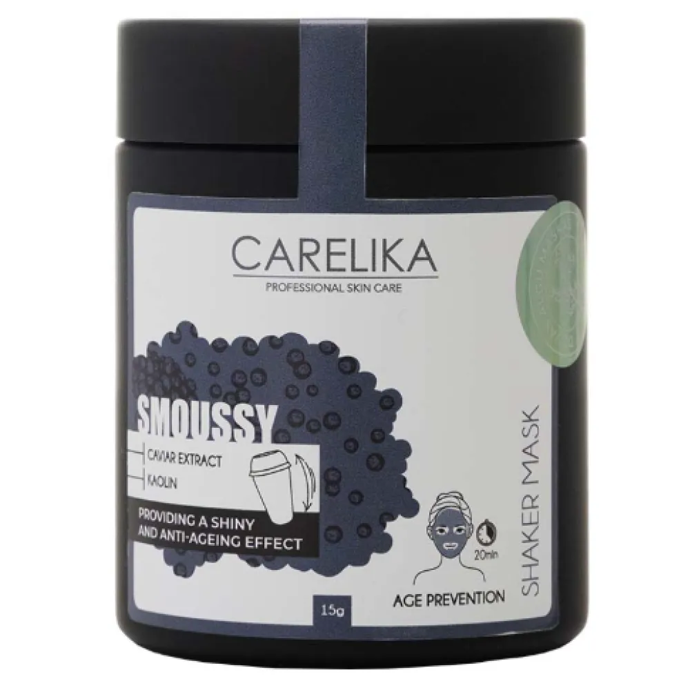 CARELIKA Shaker Smoussy Mask Caviar – švytėjimo ir anti-senėjimo putų kaukė su ikrais, 15 g