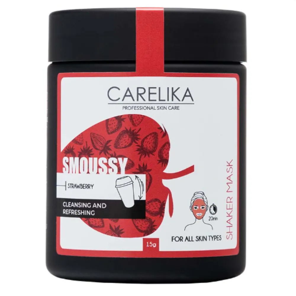 CARELIKA Shaker Smoussy Mask Strawberry - Gaivinanti ir valanti braškių putų kaukė, 15 g.