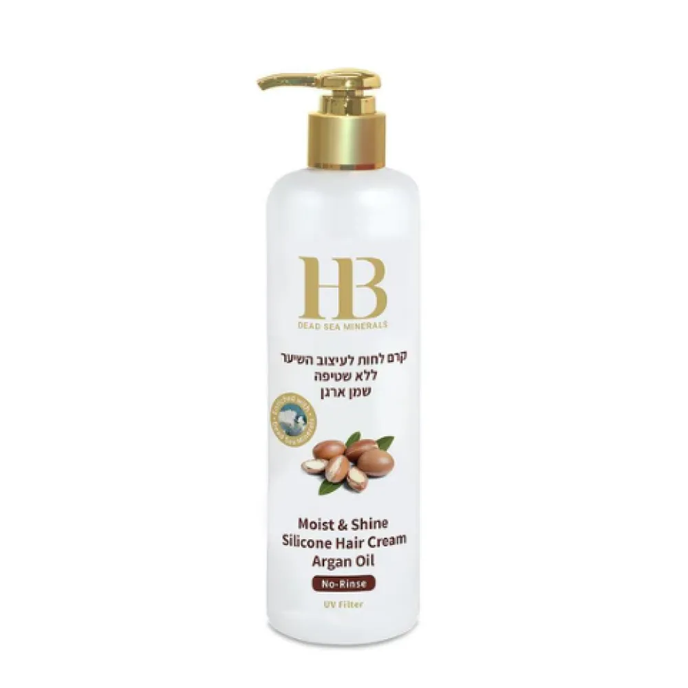 H&B Moist & Shine Argan Oil Hair Cream No-Rinse – drėkinantis ir blizgesį suteikiantis plaukų kremas su argano aliejumi ir silikonu, nenuplaunamas, 400 ml