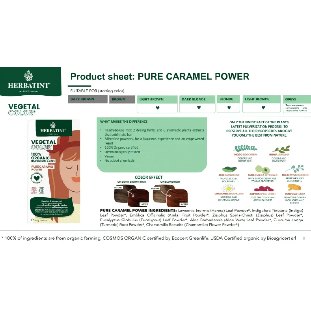 HERBATINT Vegetal Color – organinė plaukų spalva (Pure Caramel Power / Karamelė)