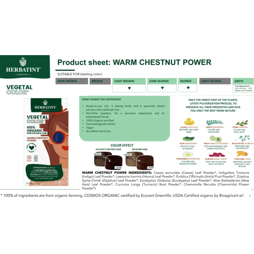 HERBATINT Vegetal Color - Organinė plaukų spalva (Šiltas kaštonas / Ruda)