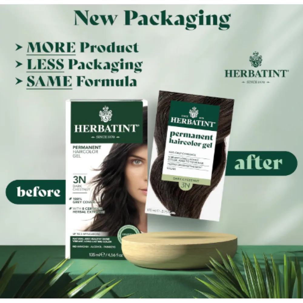 HERBATINT ilgaamžė natūrali augalinė gelinė plaukų dažai - 3N (Tamsus kaštonas)