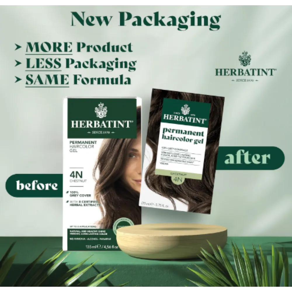 HERBATINT ilgai išliekantys natūralūs augaliniai geliniai plaukų dažai - 4N (Riešutų ruda)