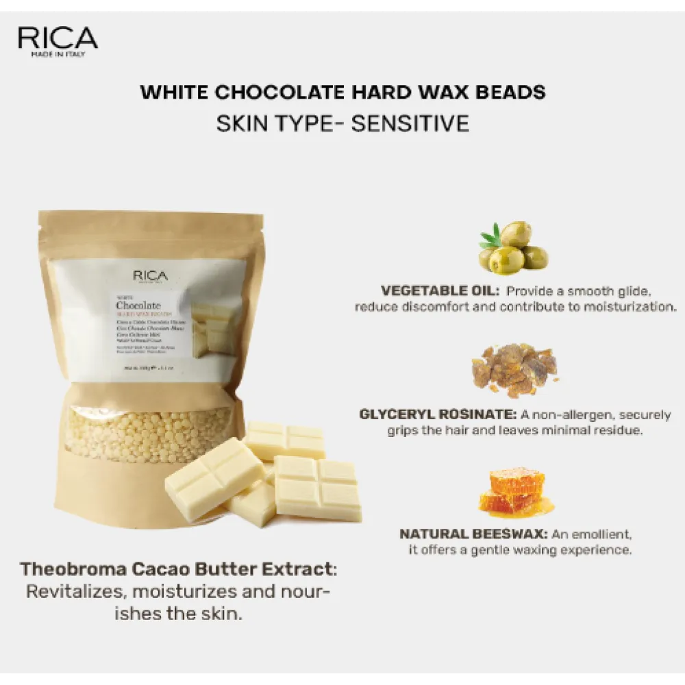 RICA White Chocolate kietos vaško granulės, 800 g