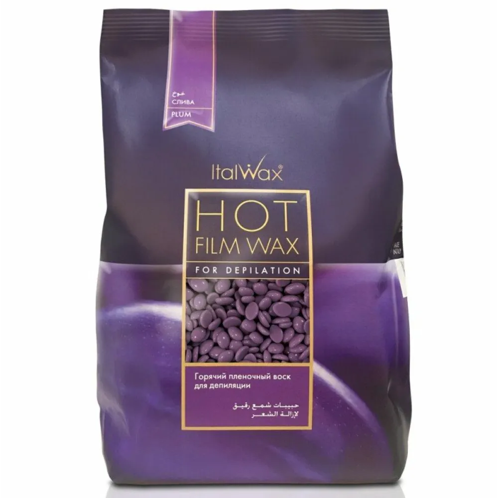 ItalWax Hot Film Wax PLUM – Skaidrus plėvelinis vaškas SLYVA, 1000 g (BRL63102)